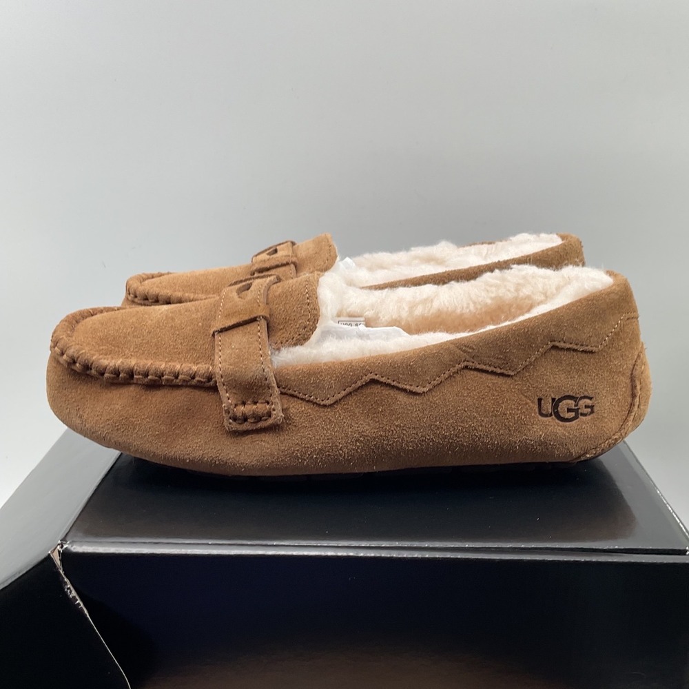 UGG Hailey Loafer Slippers Chestnut Suede Sheepskin Lined Flats 1019090 - Picture 10 of 11